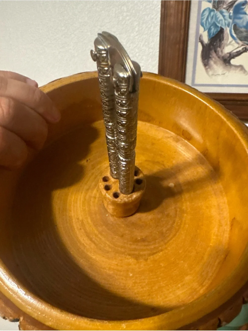 vintage mid-century modern rustic tree bark wood nut bowl Set